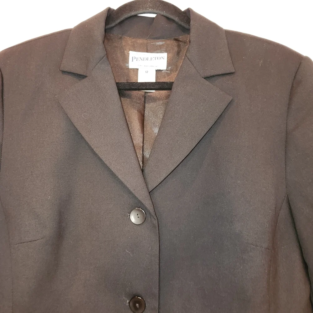 Pendleton Black Wool Blazer Size 12 Classic Tailored 3 Button Career Jacket